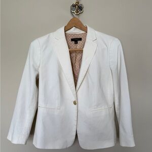 Ann Taylor Petite White Textured Blazer | Polka Dot Lining | Size 6P
